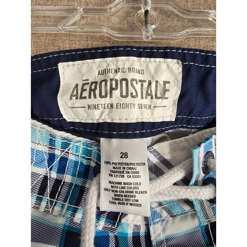 Aeropostale Mens Blue White Plaid Board Shorts Swim Trunks Size 28 7184AH11